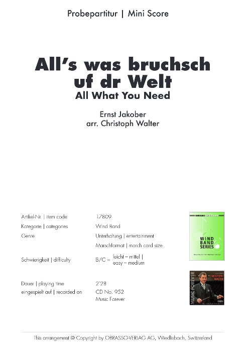 All's was bruchsch uf dr Welt (All What you Need) - clicca qui