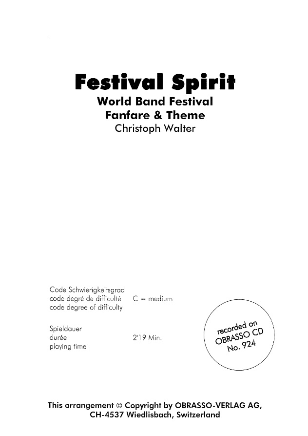 Festival Spirit (World Band Festival Fanfare & Theme) - clicca qui