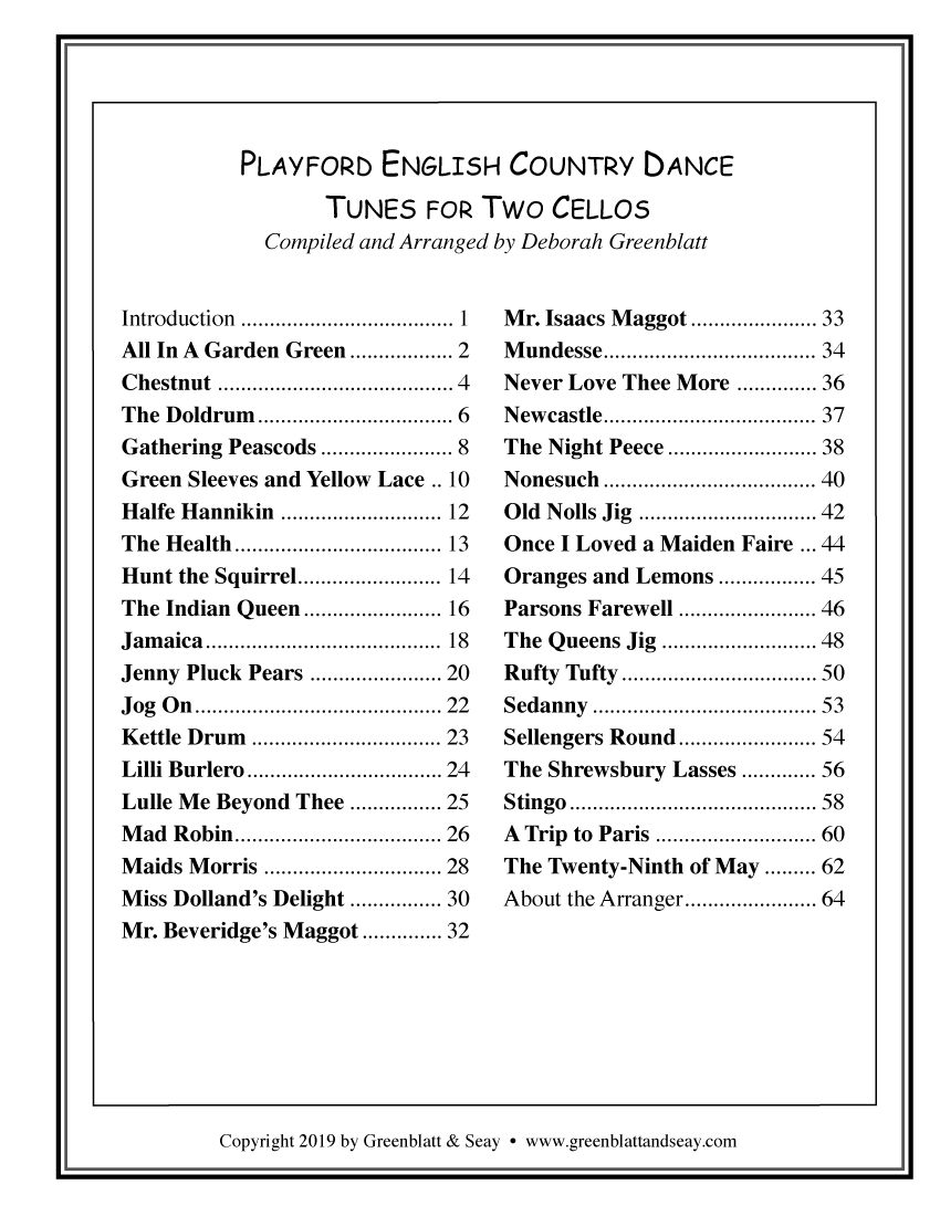 Playford English Country Dance Tunes for Two Cellos - cliccare qui