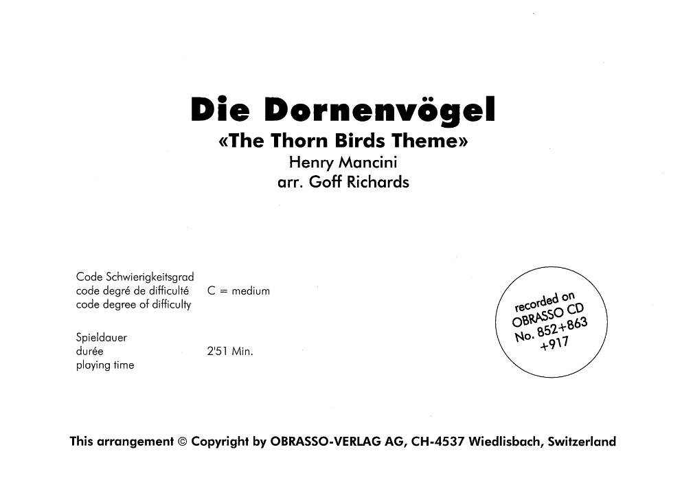 Thorn Birds Theme, The (Die Dornenvgel) - clicca qui