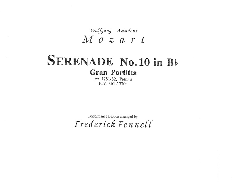 Serenade #10 in B-flat (Gran Partita) - clicca qui